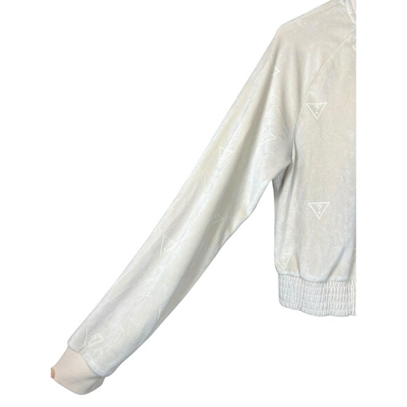 Guess Jeans Women’s Beige Question Logo Zip Front Velour Hoodie Beige M - Picture 5 of 14